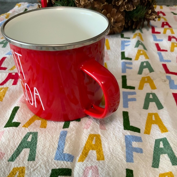 Red Enamel Mug Holiday/Winter white enamel inside, white lettering Hot Cocoa New - Picture 3 of 5